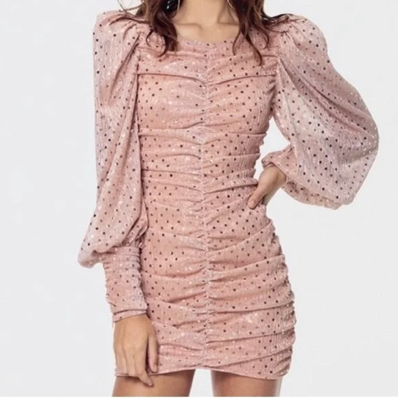 rose gold long sleeve mini dress Rose Gold Sequin Plunging Neckline Mini Dress main image 0